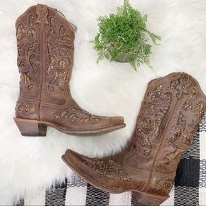 Twisted X Floral Cutout Brown Western Cowboy Boots